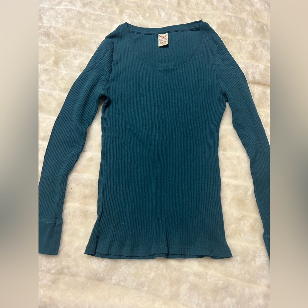 Green large ribbed long sleeve t shirt